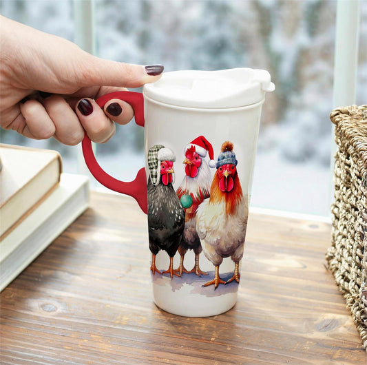 Evergreen Ceramic Travel Cup Holly Homestead Christmas Chicken