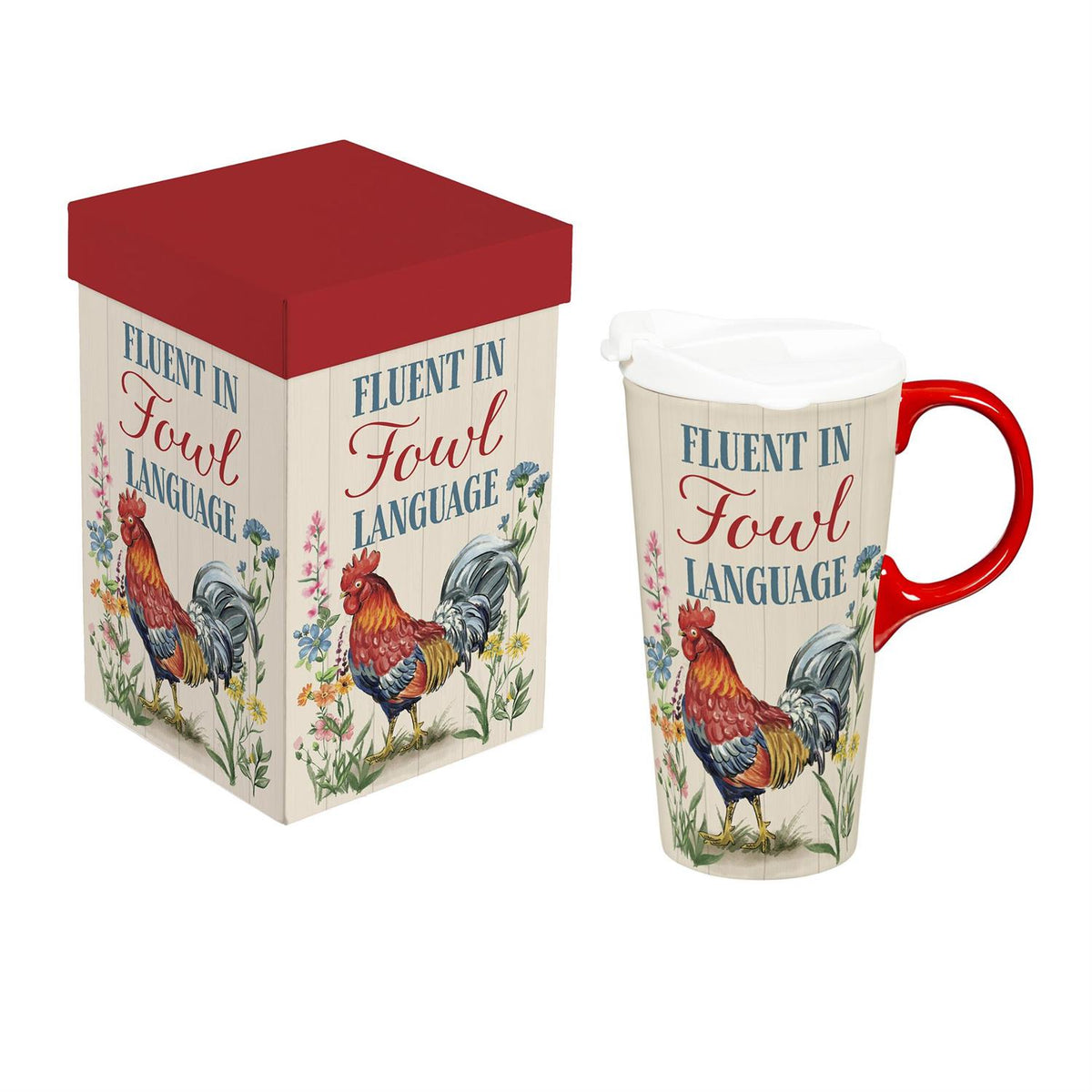 Evergreen Petal & Plow Ceramic Perfect Cup,Farm Rooster Fun