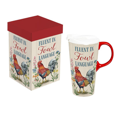 Evergreen Petal & Plow Ceramic Perfect Cup,Farm Rooster Fun