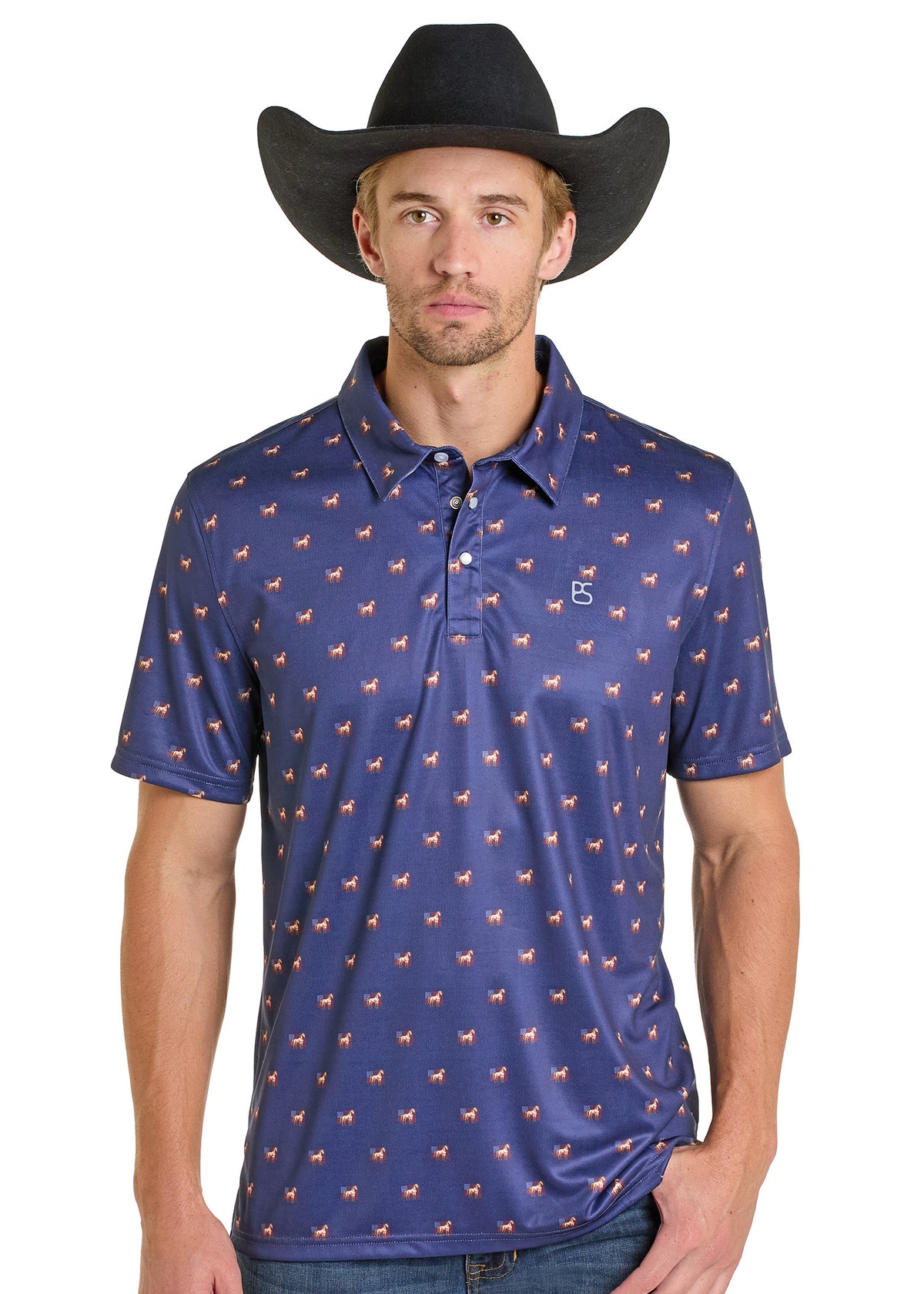 Panhandle Navy Horses and Flags Snap Polo