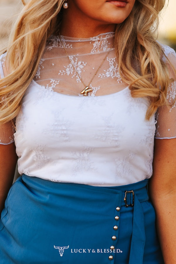 Lucky & Blessed Lace Short Sleeve Stretch Top Lavender