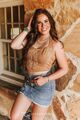 Lucky & Blessed Boot Stitch Embroidered Halter Top Camel
