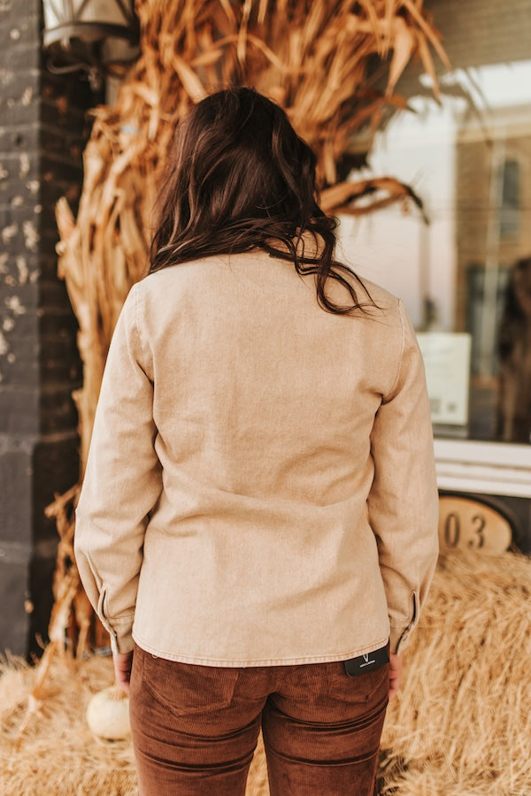 Lucky & Blessed Mineral Wash Button Down Shirt Cream