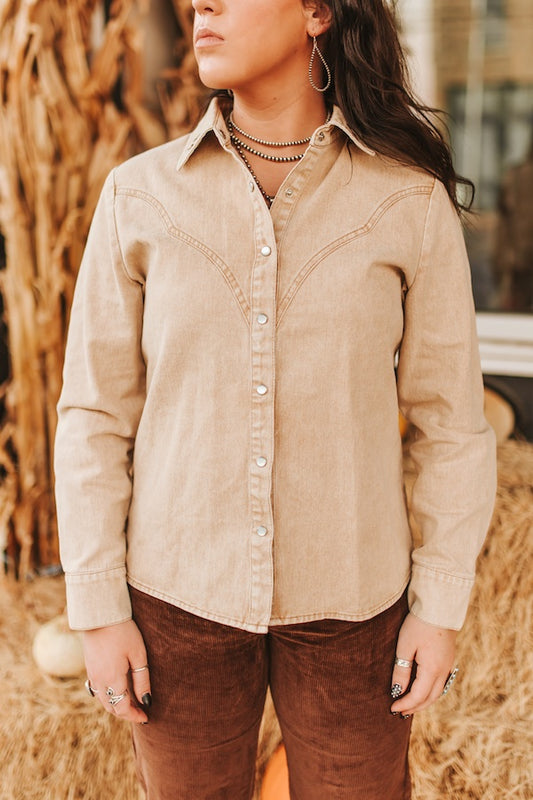 Lucky & Blessed Mineral Wash Button Down Shirt Cream