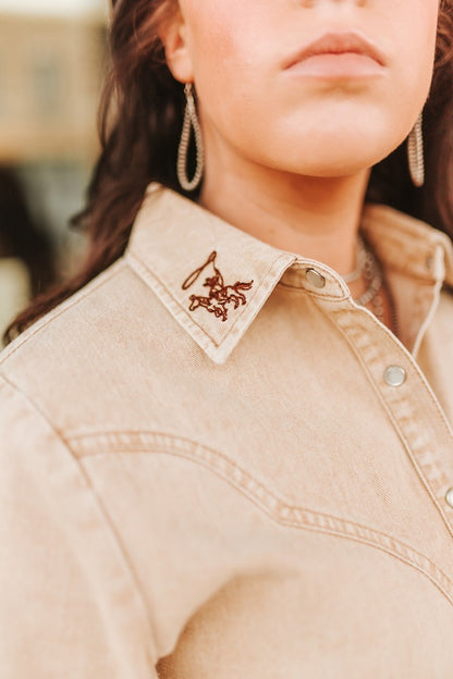 Lucky & Blessed Mineral Wash Button Down Shirt Cream