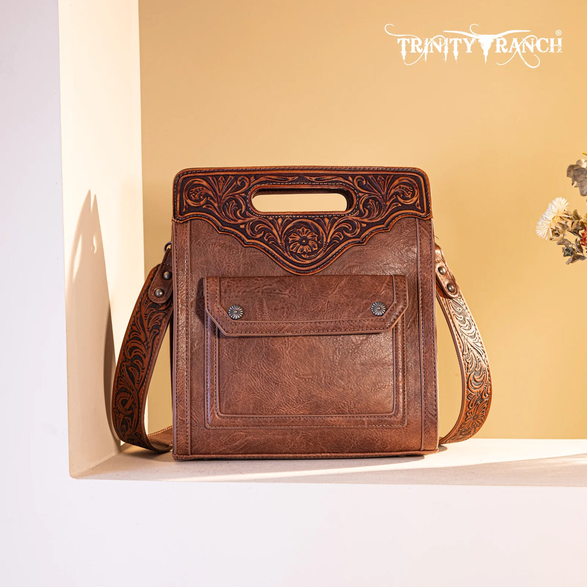 Montana West Trinity Ranch Crossbody Top Handle Floral Tooled CC