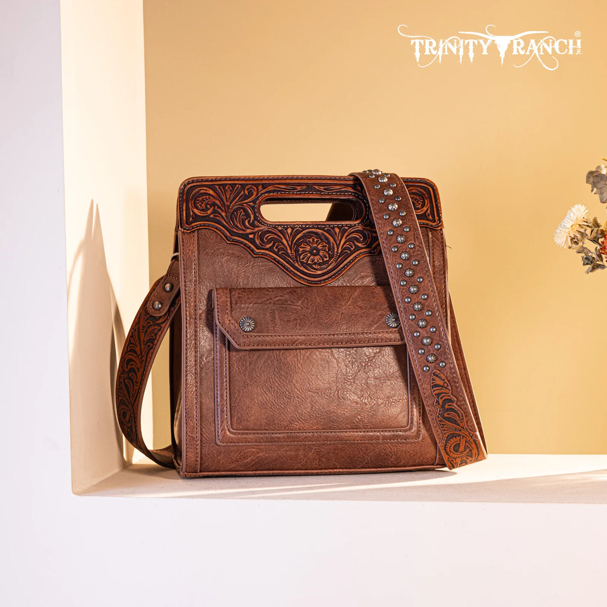 Montana West Trinity Ranch Crossbody Top Handle Floral Tooled CC