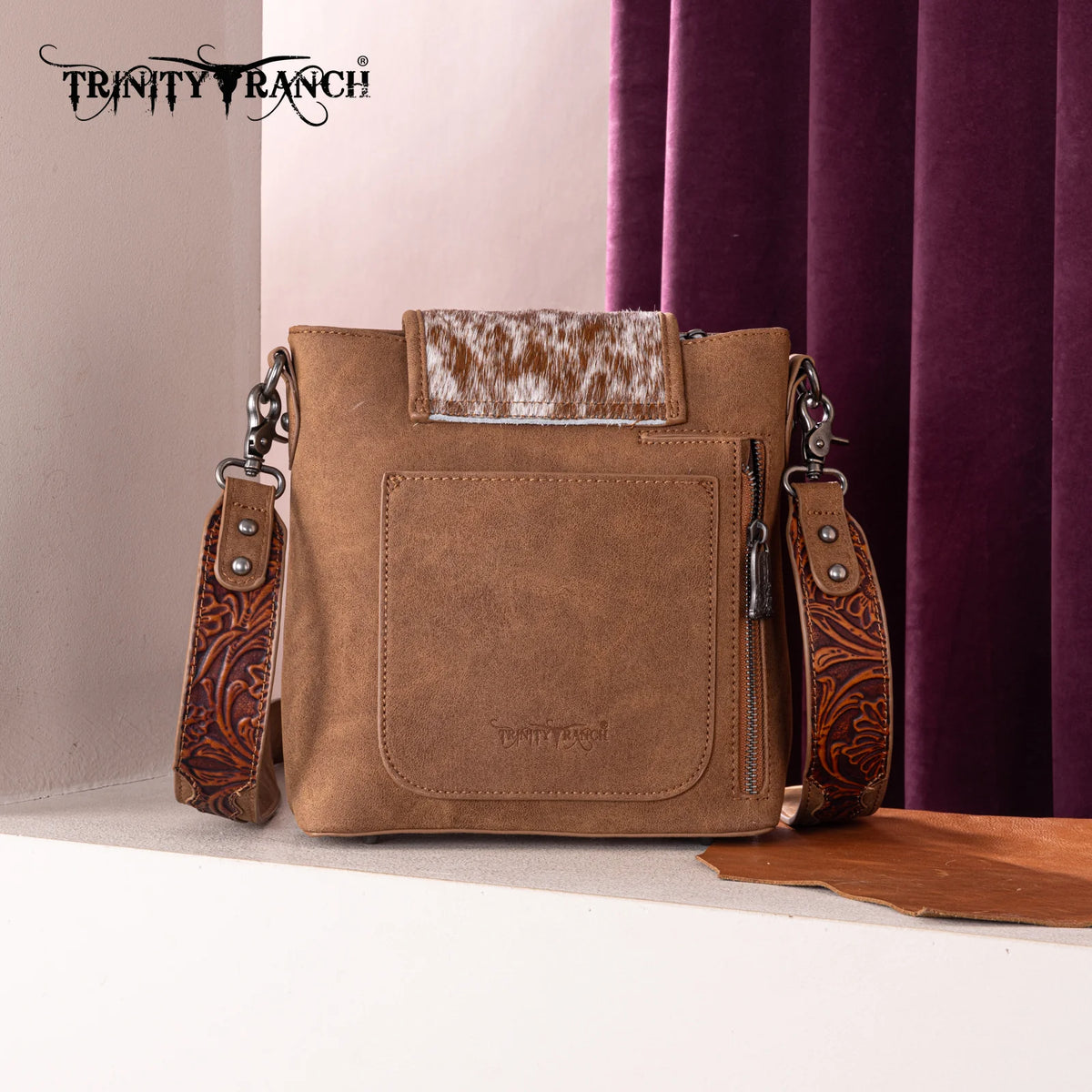 Montana West Trinity Ranch Cowhide Tooled Crossbody CC