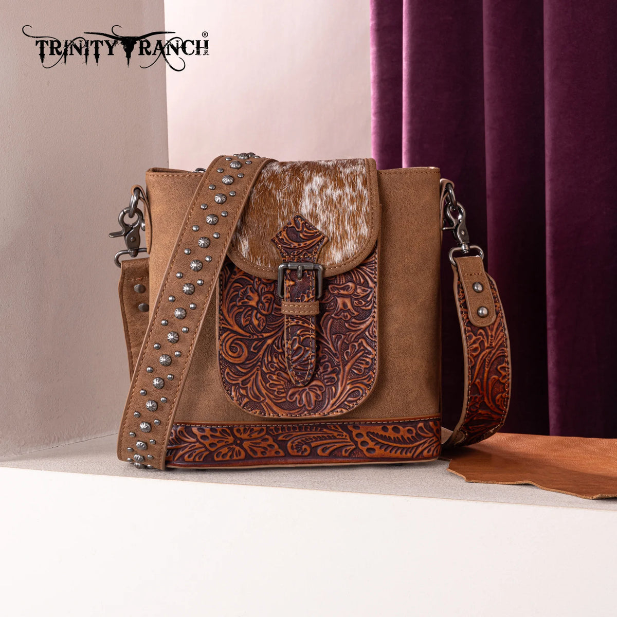 Montana West Trinity Ranch Cowhide Tooled Crossbody CC