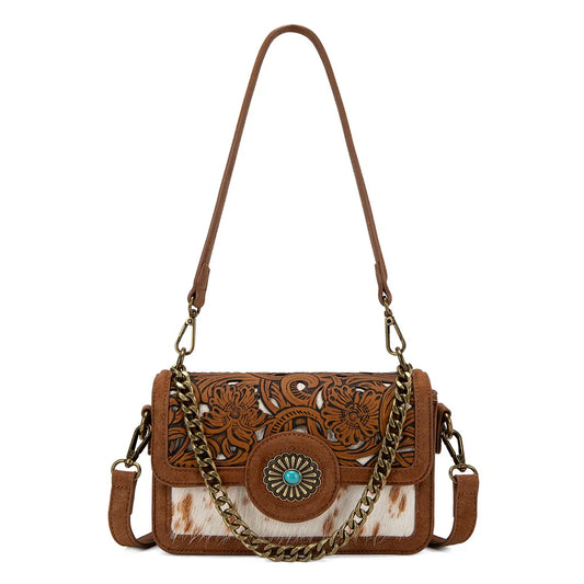 Montana West Trinity Ranch Cowhide Floral Cutout Crossbody Bag