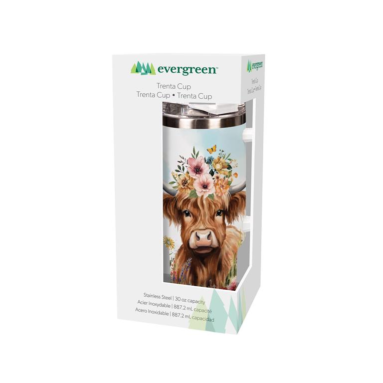 Evergreen Petal & Plow Tumble Trenta Cup Double Wall Stainless Steel Highland Cow