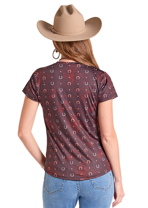 Rock & Roll Horseshoe Print Performance T-Shirt Burgundy