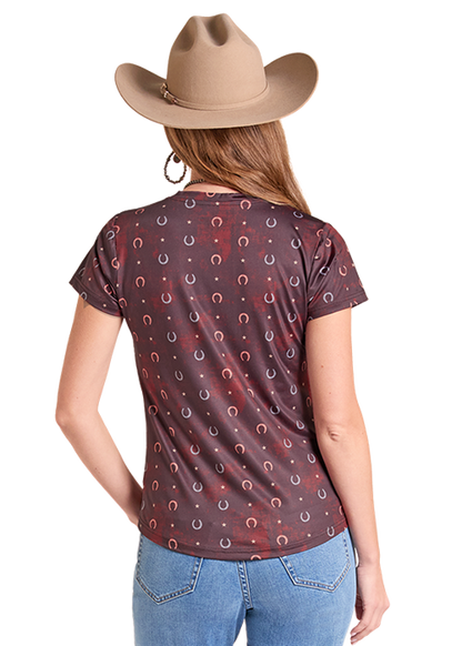 Rock & Roll Horseshoe Print Performance T-Shirt Burgundy