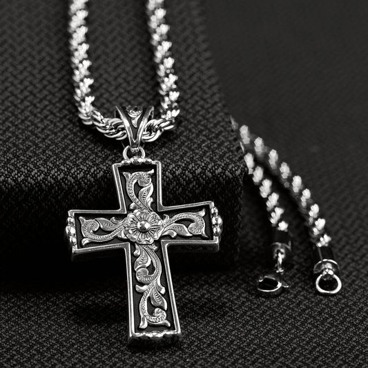 Twister Mens Necklace Western Scroll Cross