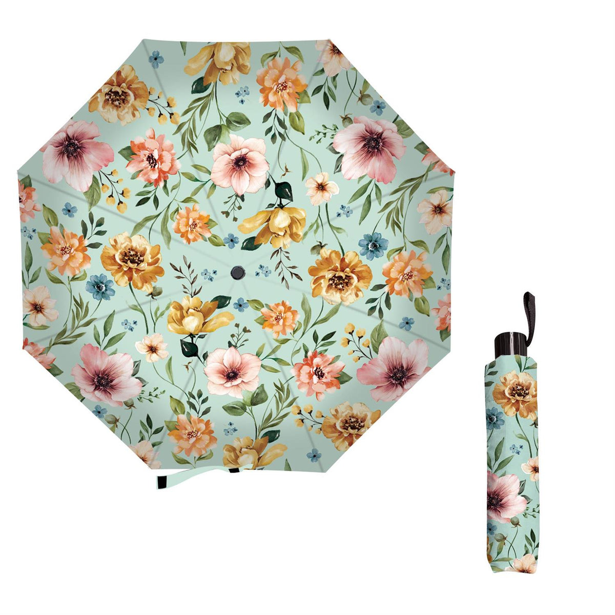 Evergreen Petal & Plow Umbrella Manual Compact with Sleeve Florals