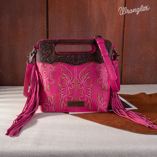 Montana West Wrangler Top Handle Embroidered Fringe Tote/Crossbody