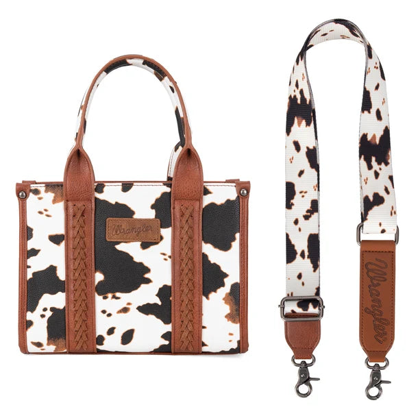 Montana West Wrangler Cow Print CC Tote/Crossbody Brown