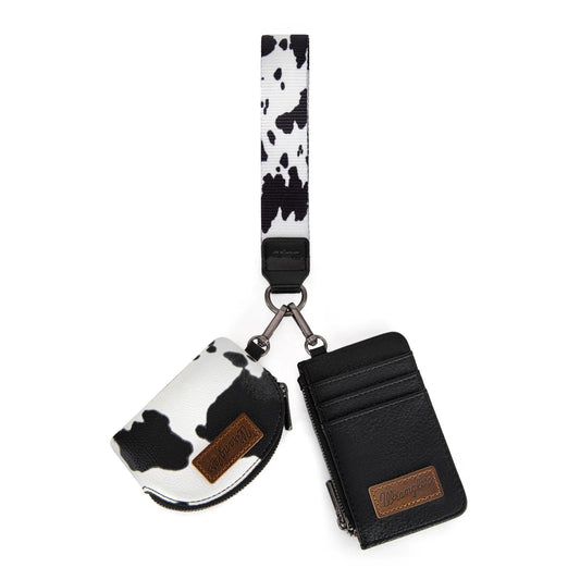 Montana West Wrangler Cow Print Dual Pouch Wristlet
