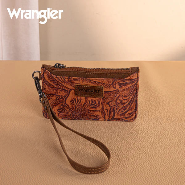 Montana West Wrangler Vintage Floral Velvet Printed Mini Zip Card Case Wristlet