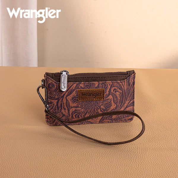 Montana West Wrangler Vintage Floral Velvet Printed Mini Zip Card Case Wristlet