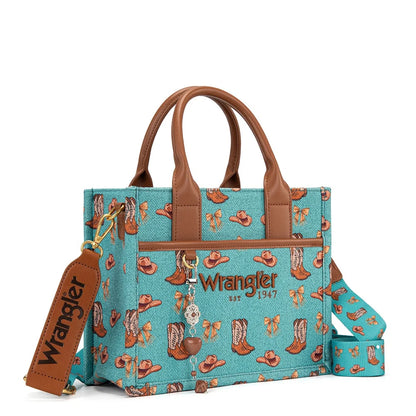 Montana West Wrangler Western Print Cowgirl Tote Bag/Crossbody Turquoise