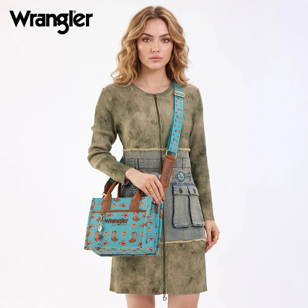 Montana West Wrangler Western Print Cowgirl Tote Bag/Crossbody Turquoise