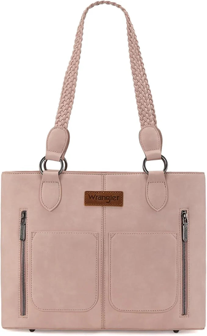 Montana West Wrangler Braided Multi Pockets Tote CC Pink