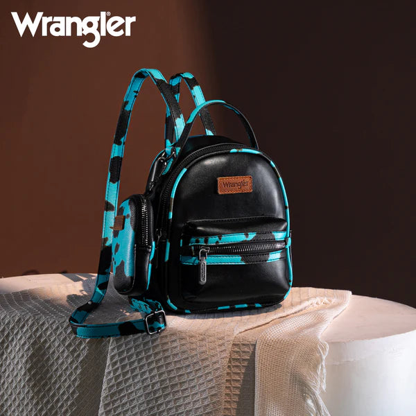 Wrangler Cow Print Trimmed Mini Backpack Coin Pouch