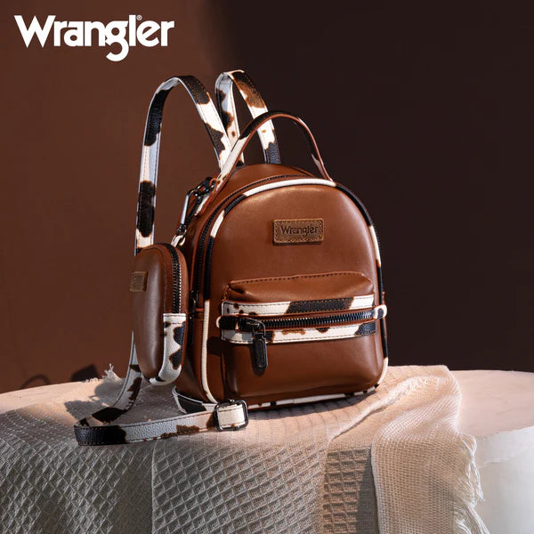 Wrangler Cow Print Trimmed Mini Backpack Coin Pouch