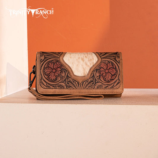 Montana West Trinity Ranch Floral Tooled Hair-on Cowhide Wallet