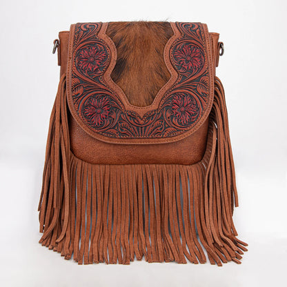 Montana West Trinity Ranch Cowhide Fringe Tooled Crossbody