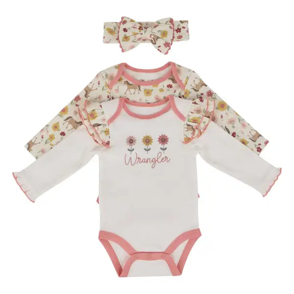 Wrangler 3-Piece Floral & Horse Print Body Suit Set