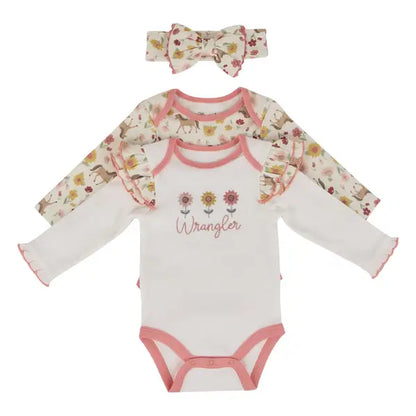 Wrangler 3-Piece Floral & Horse Print Body Suit Set