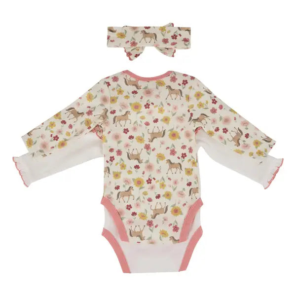Wrangler 3-Piece Floral & Horse Print Body Suit Set