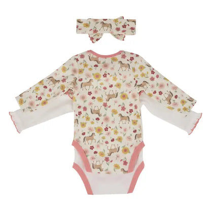 Wrangler 3-Piece Floral & Horse Print Body Suit Set