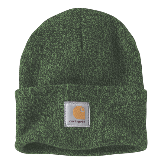 Carhartt Knit Beanie with a centered logo patch in a Heather Green Color