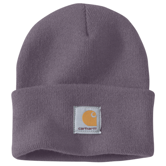 Carhartt Knit Beanie with a centered logo patch in a violet color 