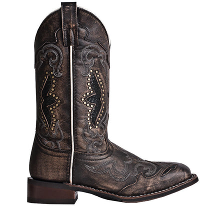 Laredo Spellbound Studded Distressed Black Square Toe