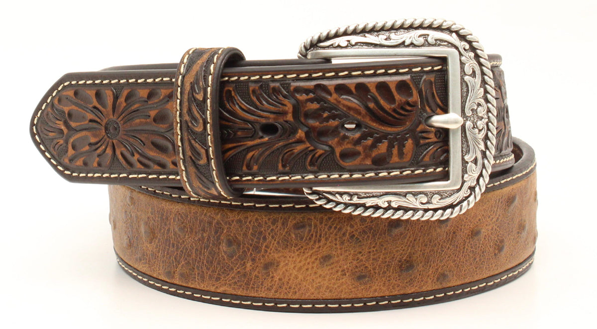 Ariat Tooled Tail Ostrich Print Belt