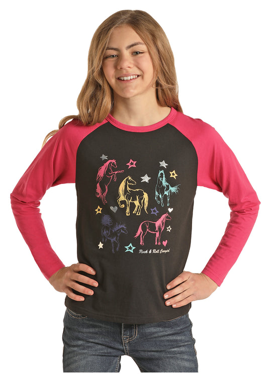 Rock and Roll Pony Baseball Tee Black/Pink