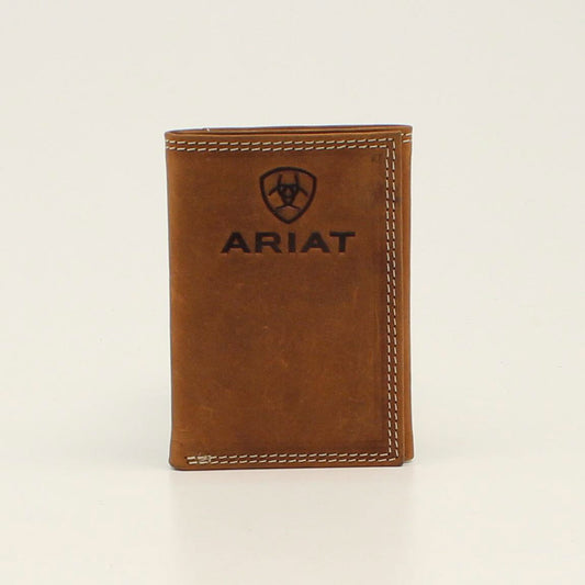 Ariat Embossed Logo Distressed Brown Trifold Wallet