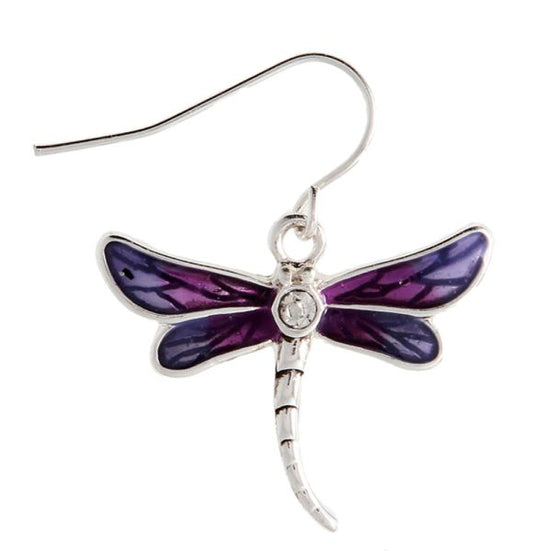 Rain Silver Purple Dragonfly Earring