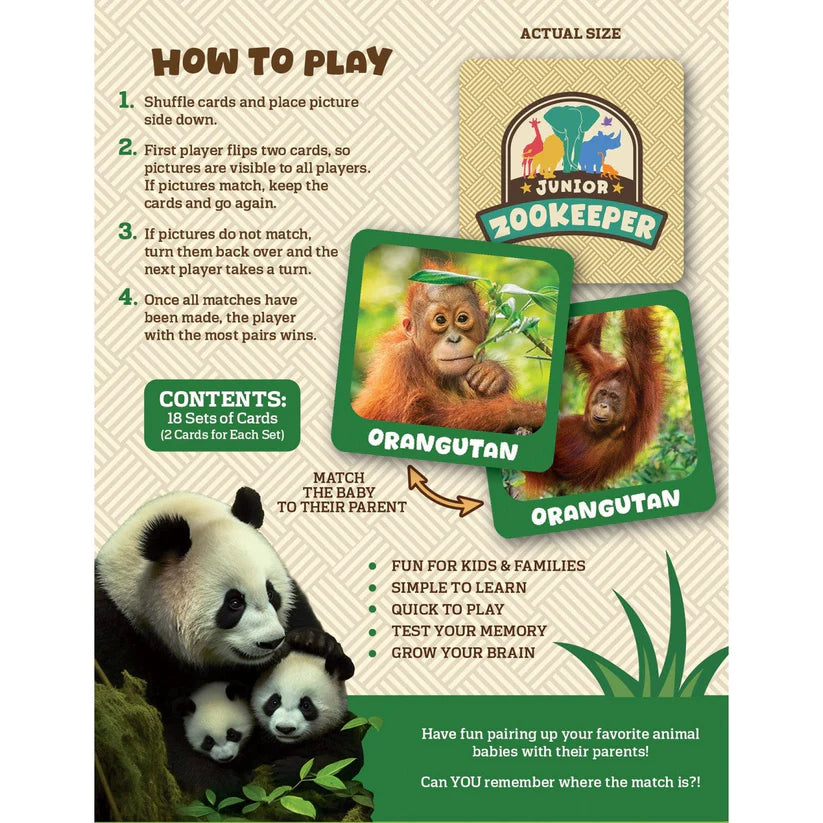 Leanin Tree Jr Zoo Keeper Animal Babies Matching Game