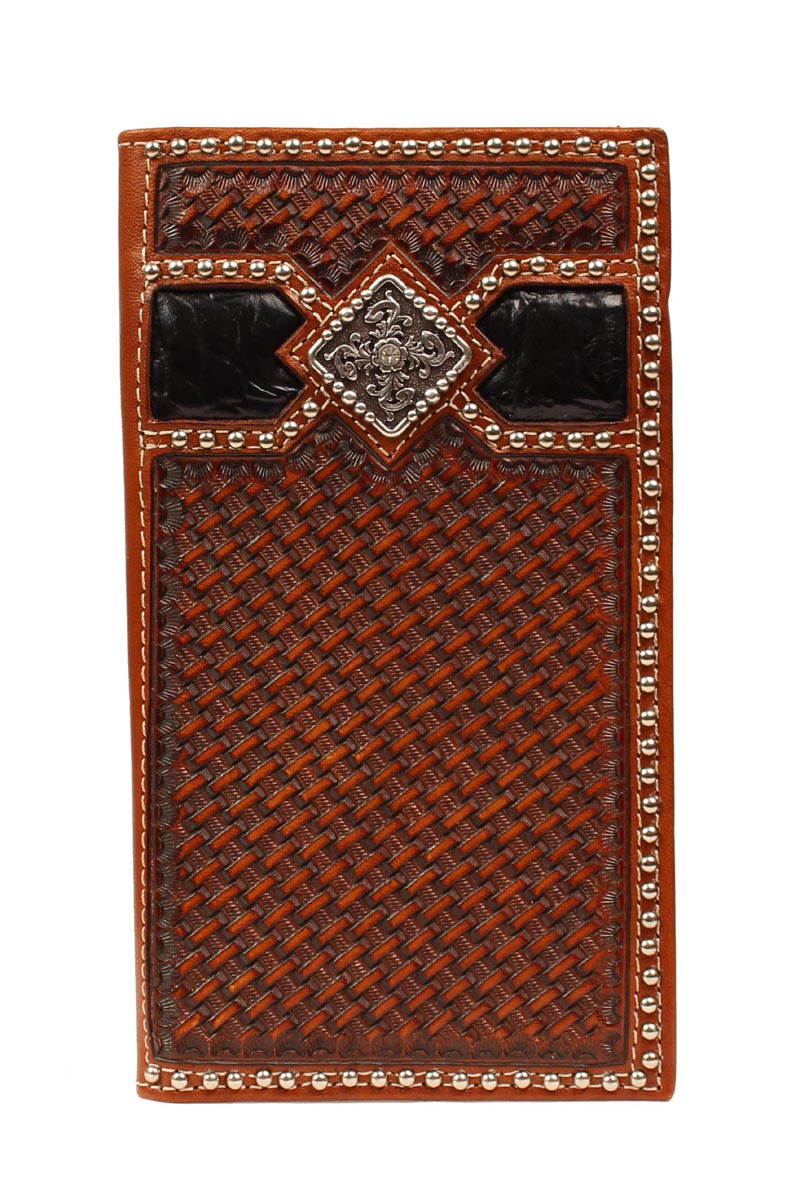 Ariat Brown Basketweave Diamond Concho Rodeo Wallet