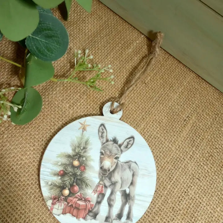 Bluegrass Burlap Round Christmas Ornament
