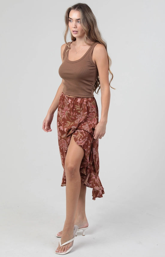Angie Ruffle Slit Printed Skirt