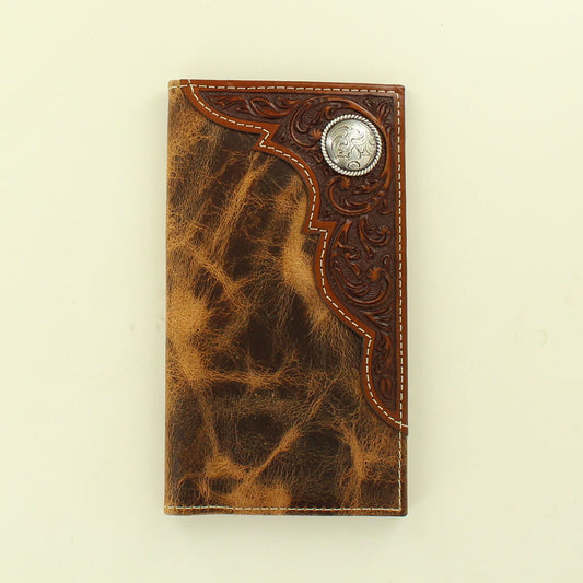 Ariat Distressed Brown Flower Concho Corner Rodeo Wallet