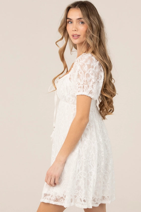 Angie Lace Puff Sleeve with Tie Bust Ivory