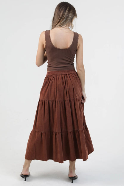 Angie Cord Corduroy Acid Wash Maxi Skirt Brown