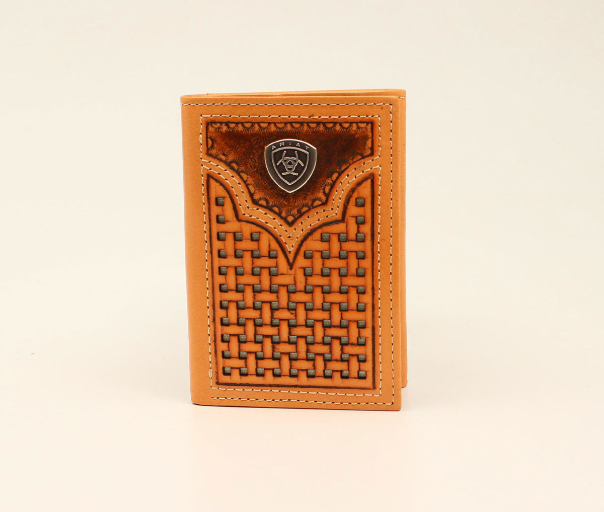 Ariat Tan Basketweave Shield Trifold Wallet